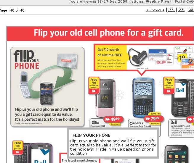 Futureshop Flyer to Swap Old Cellphone for a Gift Card